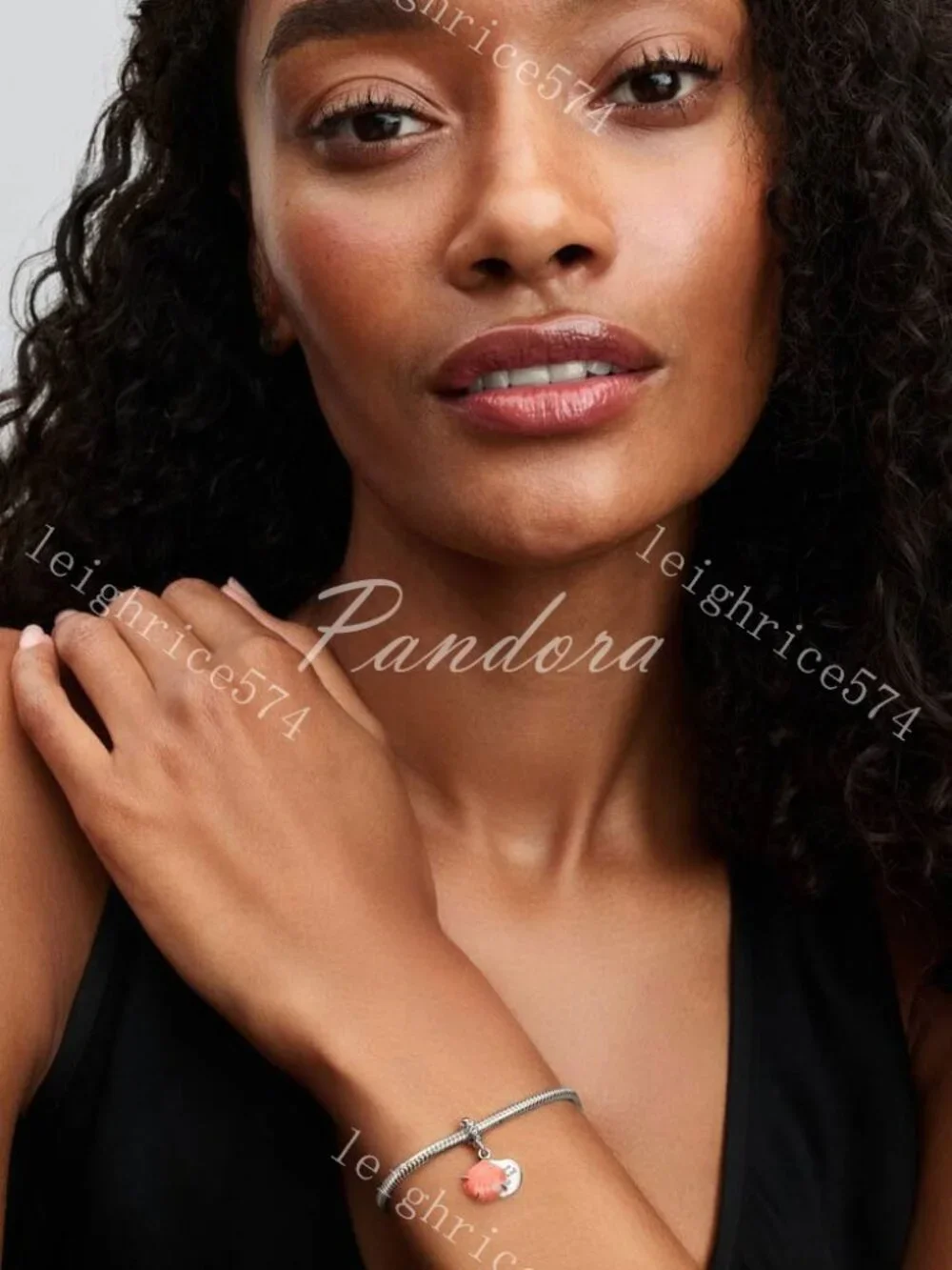 Pandora Coral-colored Shell Double Dangle Charm